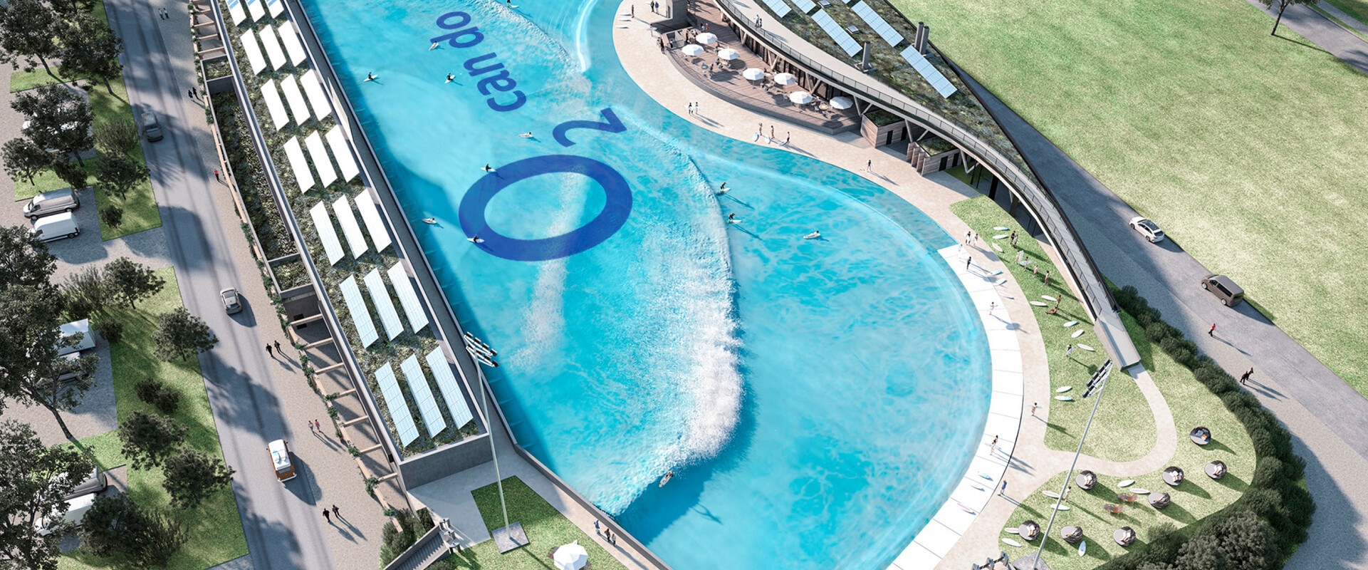 Visualisierung des Wave Pools der o2 SURFTOWN MUC von oben.